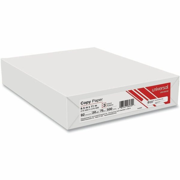 UNIVERSAL Multipurpose Copy Paper, Ream - White, 3-Hold Punch 8 1/2" x 11"