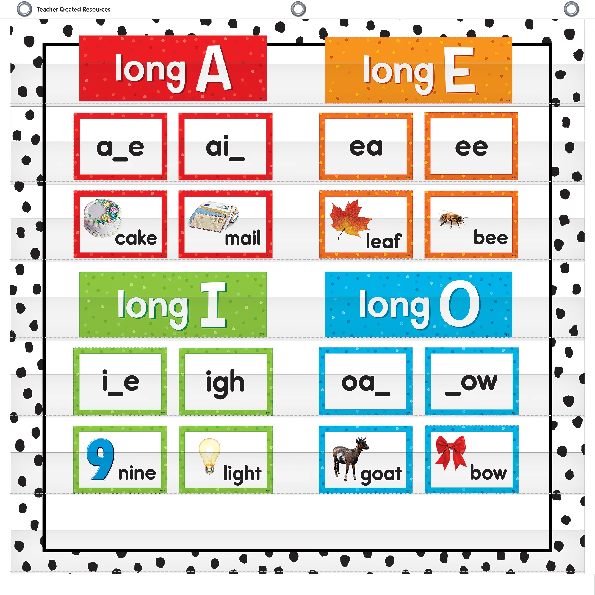 Black Painted Dots on White 7 Pocket Chart (28" x 28") - Image 2