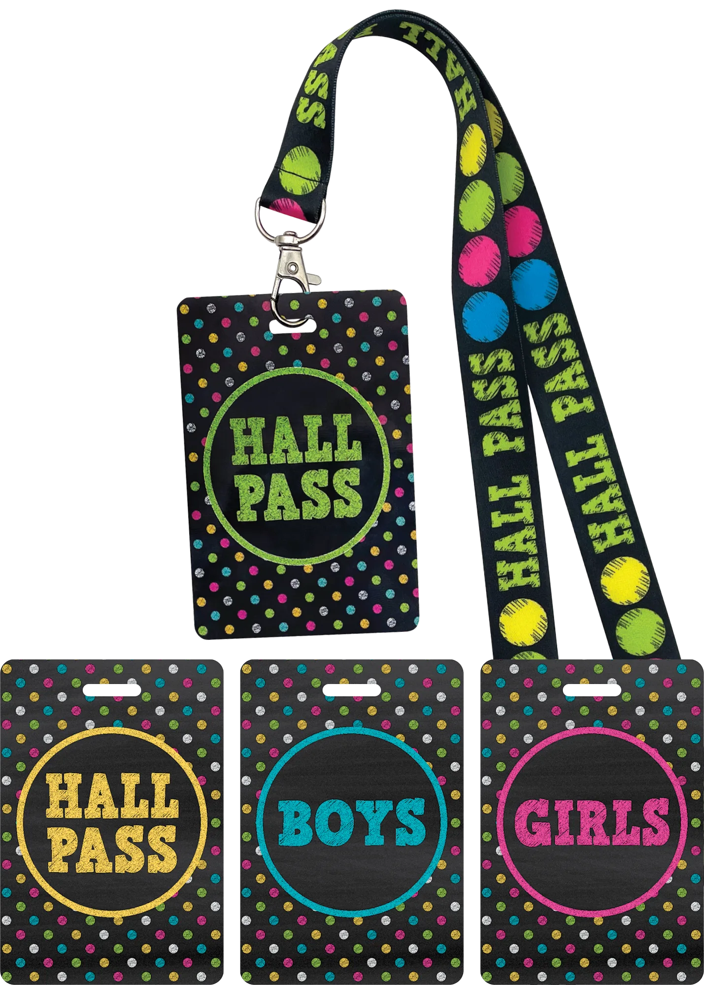 Chalkboard Brights Hall Pass Lanyards