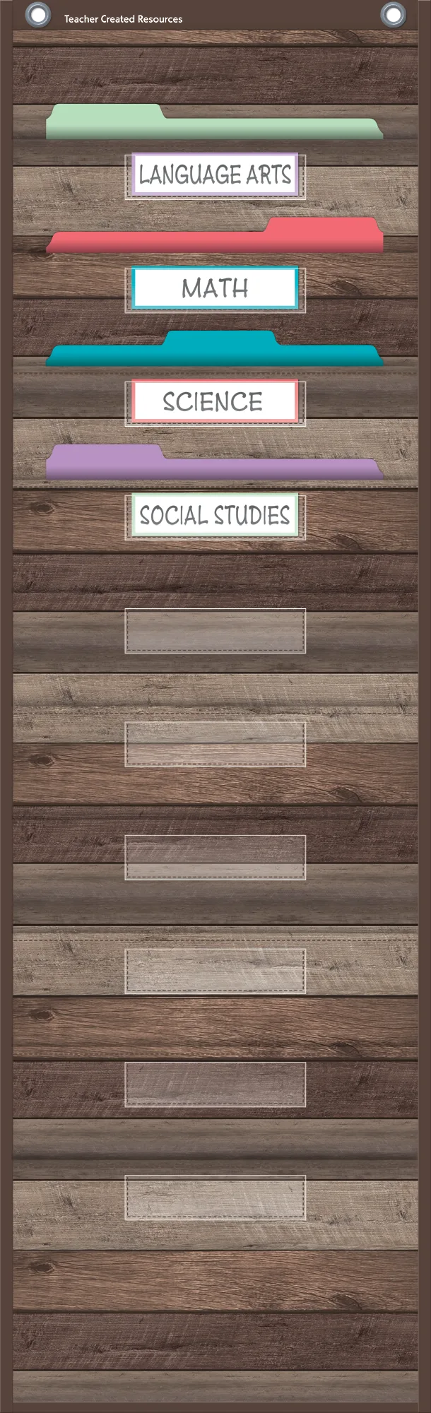 Dark Wood 10 Pocket File Storage Pocket Chart (14" x 58") - Image 2