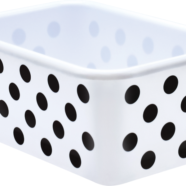 Black Polka Dots on White Small Plastic Storage Bin