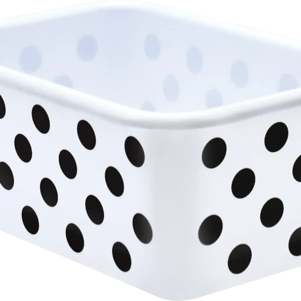 Black Polka Dots on White Small Plastic Storage Bin