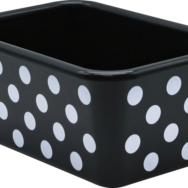 White Polka Dots on Black Small Plastic Storage Bin