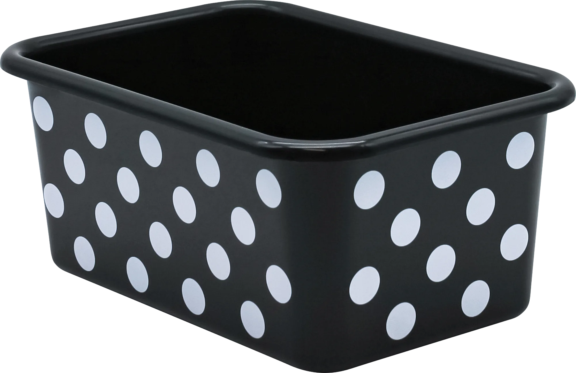 White Polka Dots on Black Small Plastic Storage Bin