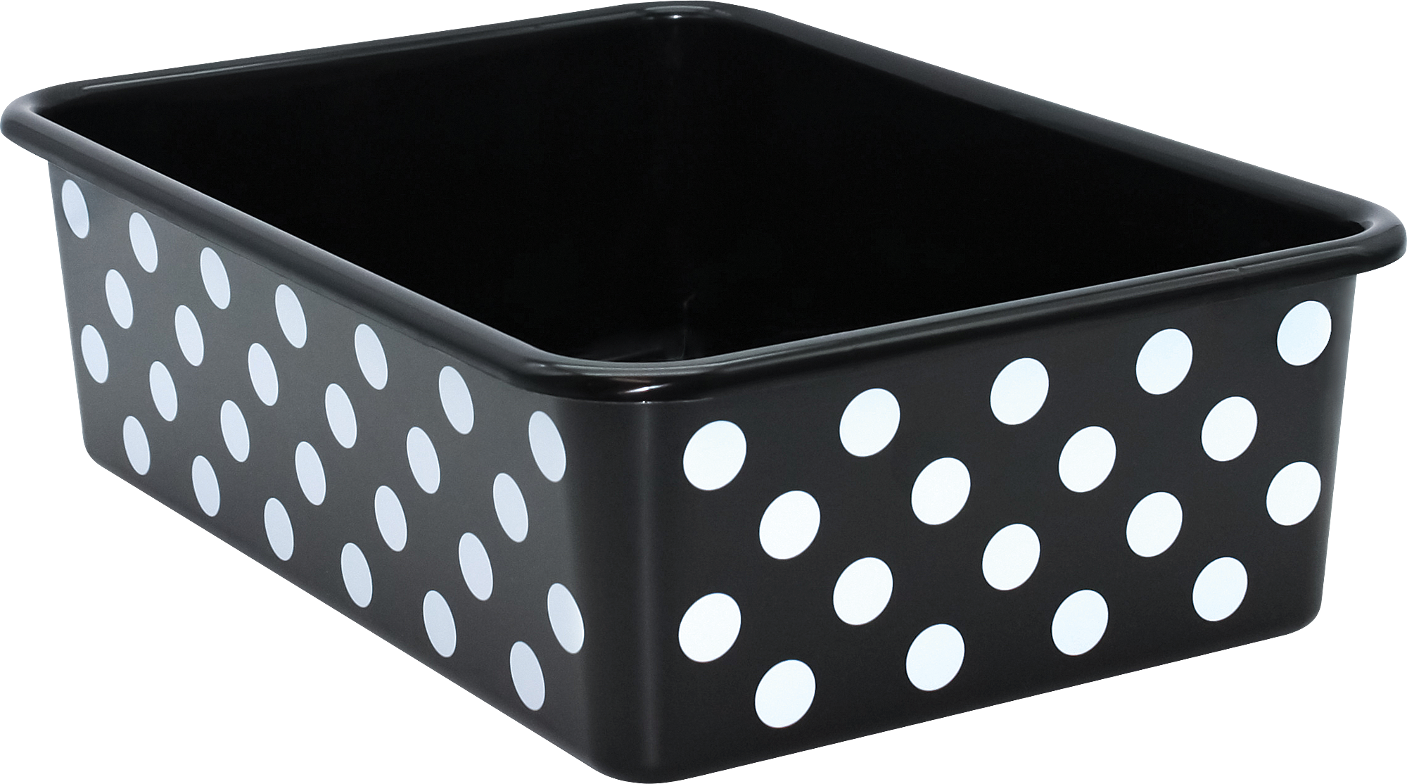 White Polka Dots on Black Large Plastic Storage Bin