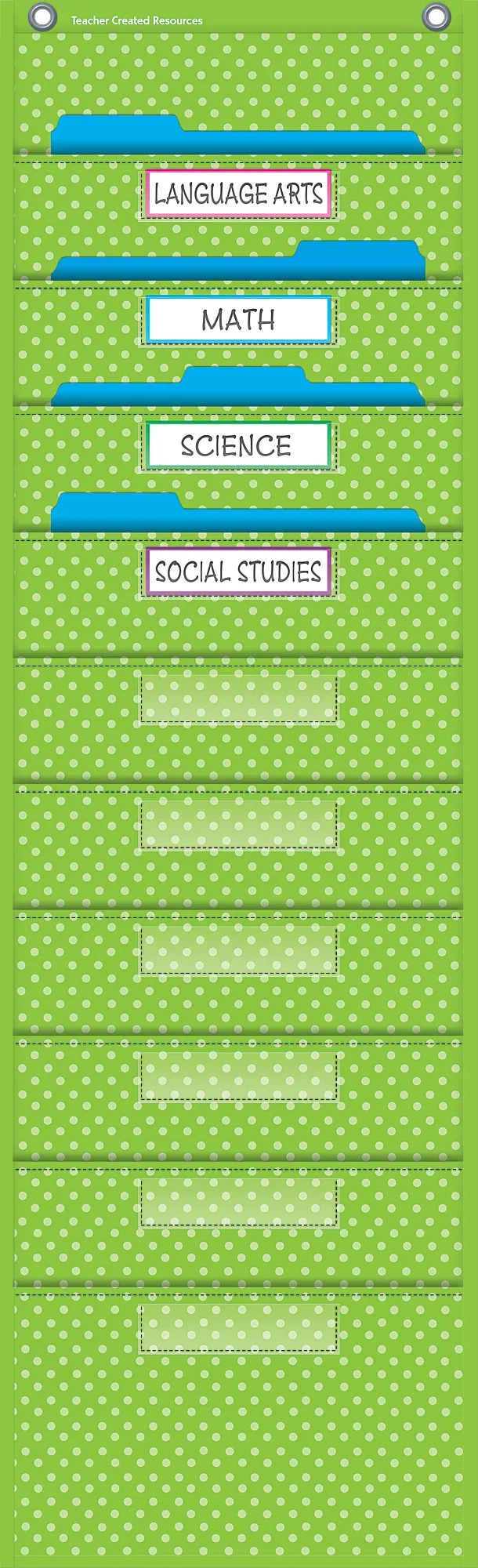 Lime Polka Dots 10 Pocket File Storage Pocket Chart (14" x 58") - Image 2