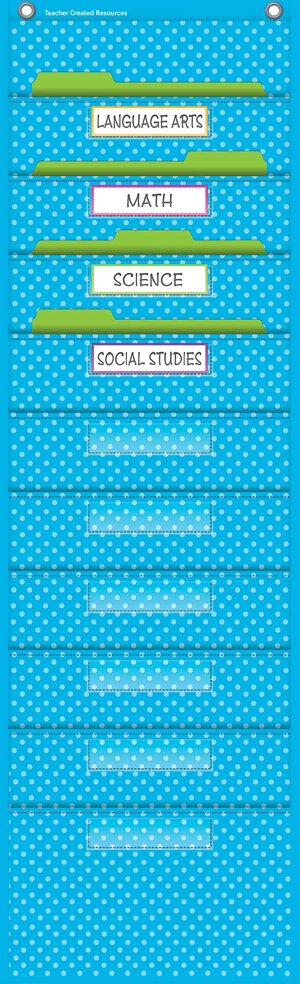 Aqua Polka Dots 10 Pocket File Storage Pocket Chart (14" x 58") - Image 2
