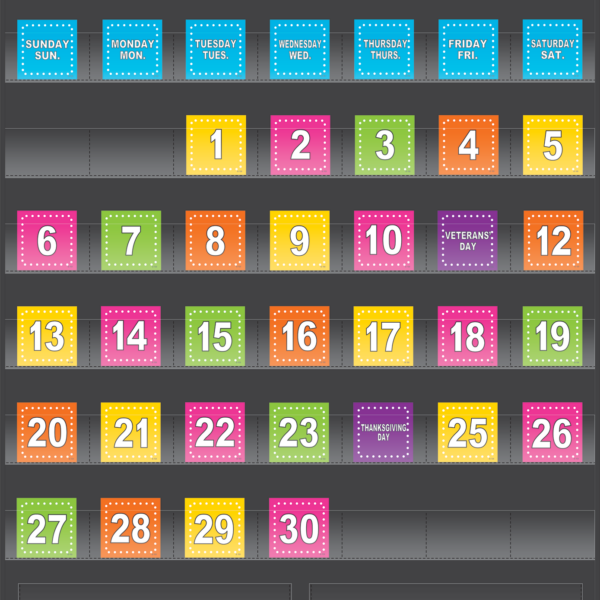 Black Calendar Pocket Chart (25" x 36")