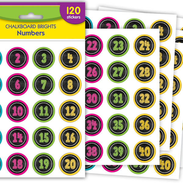 Chalkboard Brights Numbers Stickers