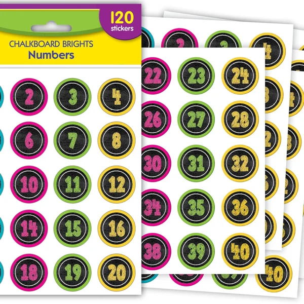 Chalkboard Brights Numbers Stickers