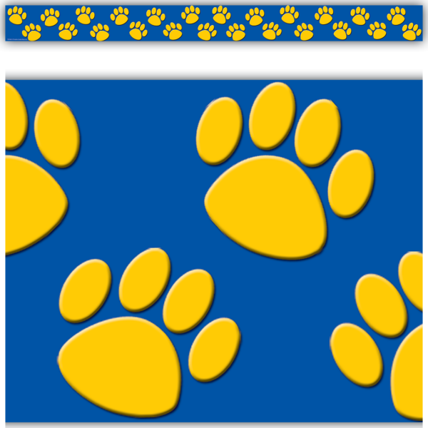 Blue with Gold Paw Prints Straight Border Trim