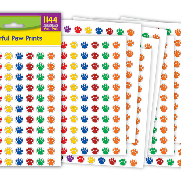 Colorful Paw Prints Mini Stickers Valu-Pak
