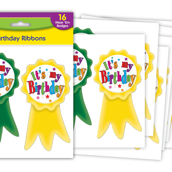 Birthday Ribbons Wear 'Em Badg