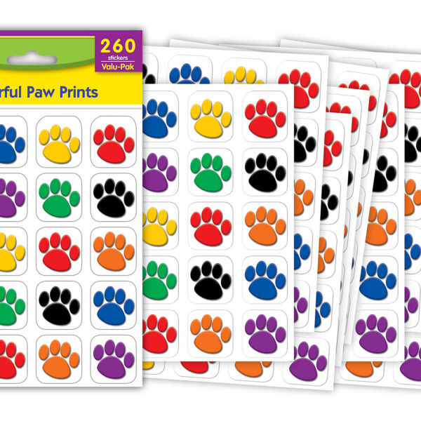 Colorful Paw Prints Stickers Valu-Pak