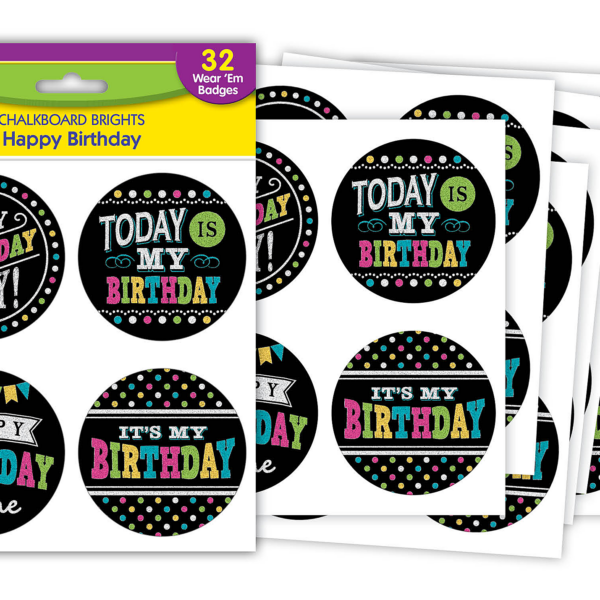 Chalkboard Brights Happy Birthday Wear 'Em Badg