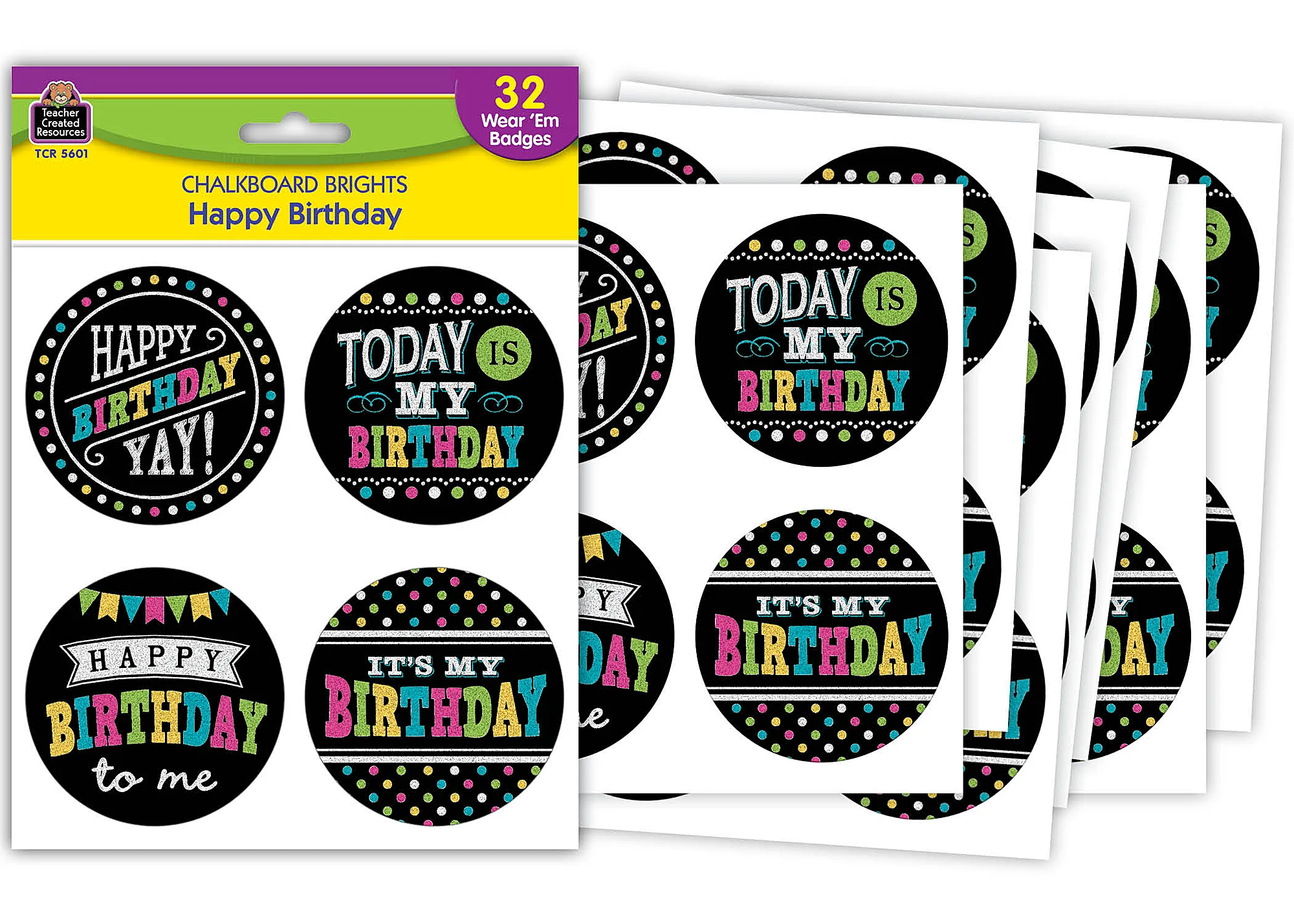 Chalkboard Brights Happy Birthday Wear 'Em Badg