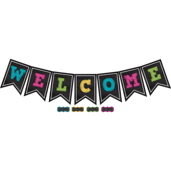 Chalkboard Brights Pennants Welcome Bulletin Board