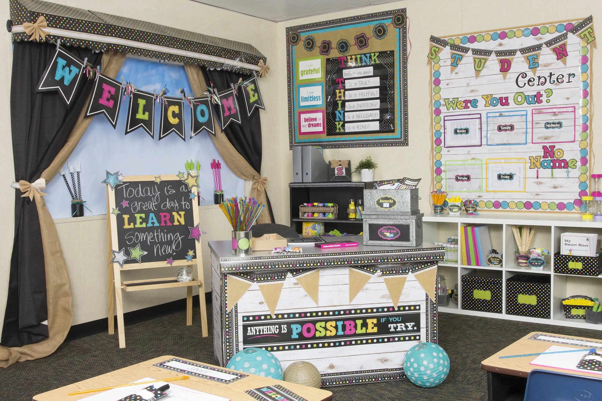 Chalkboard Brights Pennants Welcome Bulletin Board - Image 2