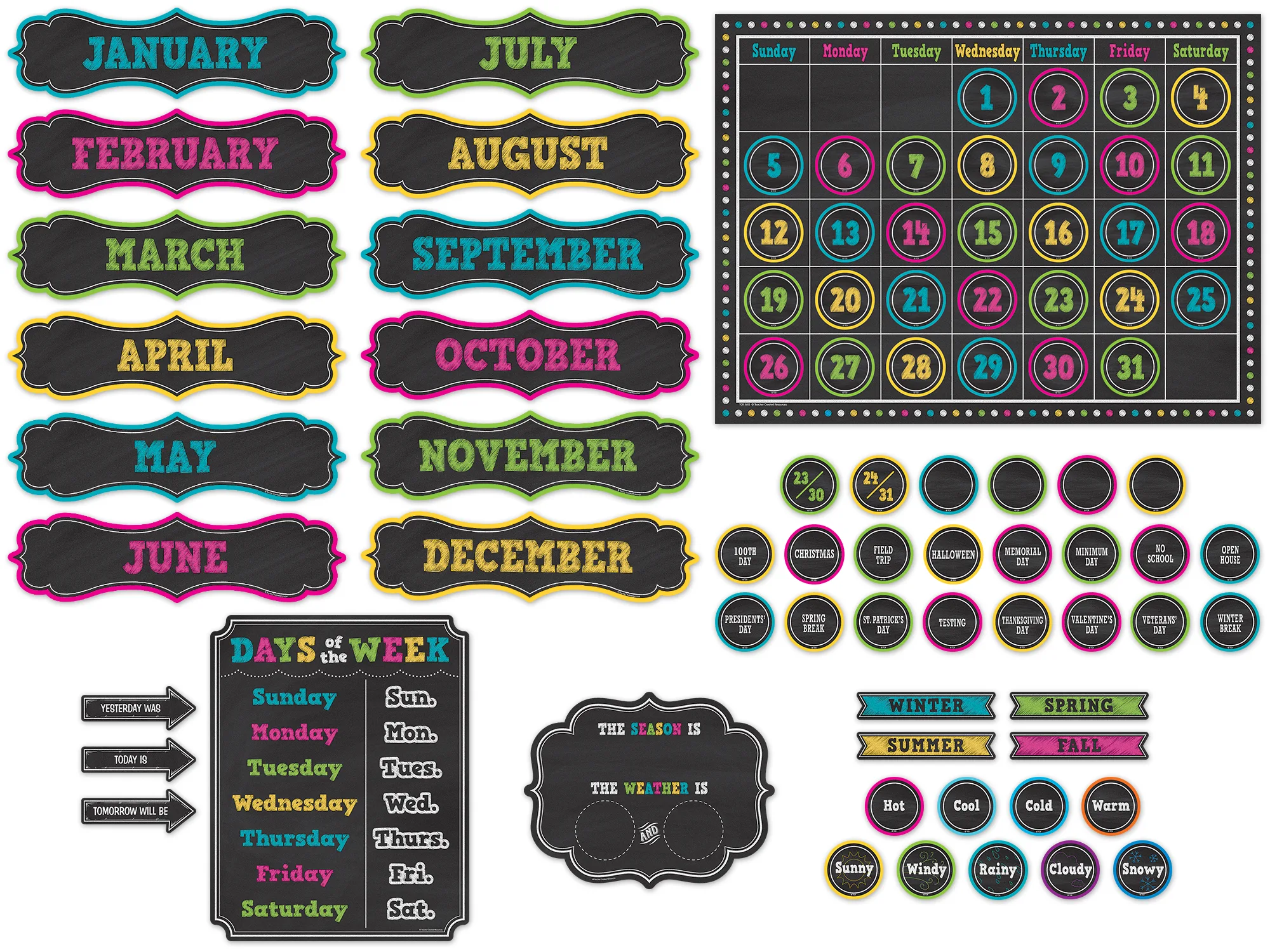 Chalkboard Brights Calendar Bulletin Board - Image 2