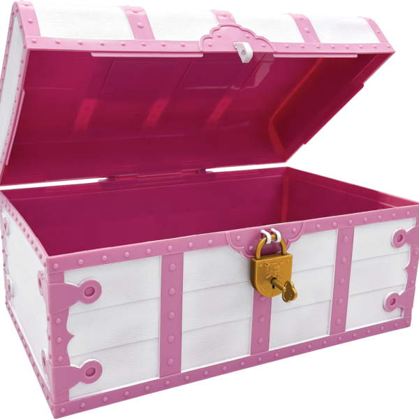 Pink and White Treasure Chest with Lock and Key