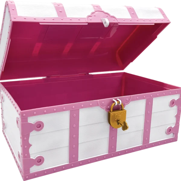 Pink and White Treasure Chest with Lock and Key