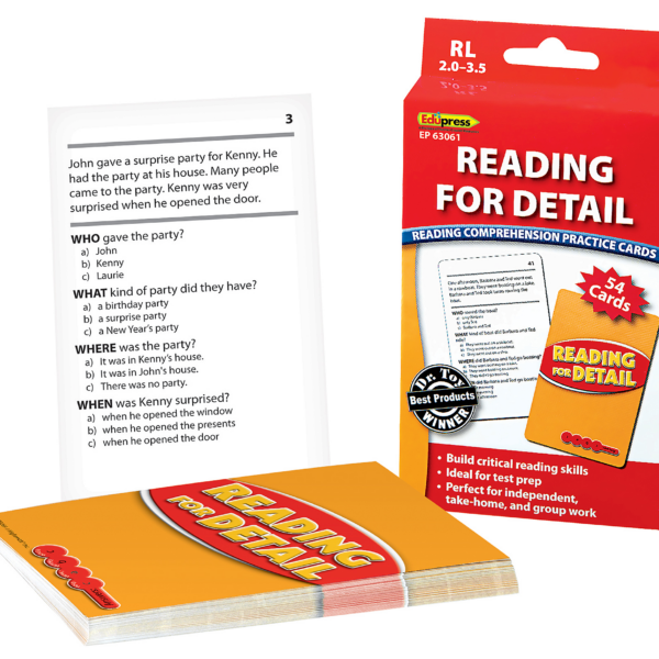 Reading Comprehension Practice Cards: Reading for Detail (Red Level)