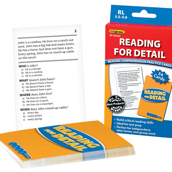 Reading Comprehension Practice Cards: Reading for Detail (Blue Level)