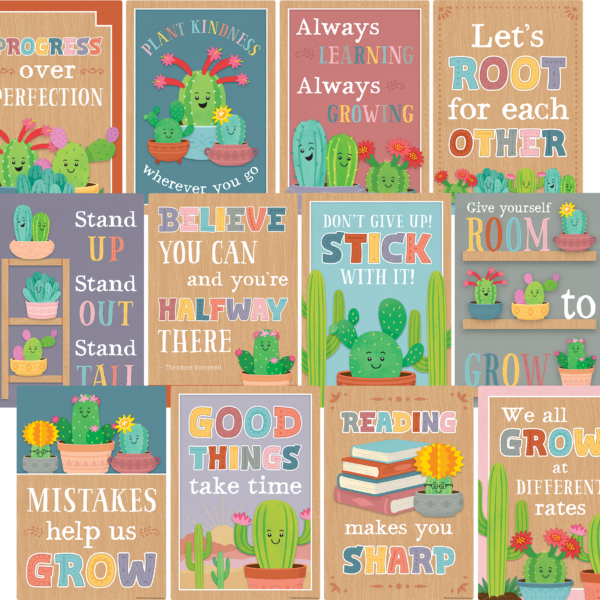 Happy Cactus Crew Positive Sayings Small Poster Pack