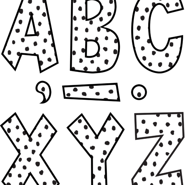 Black Painted Dots on White 7" Fun Font Letters