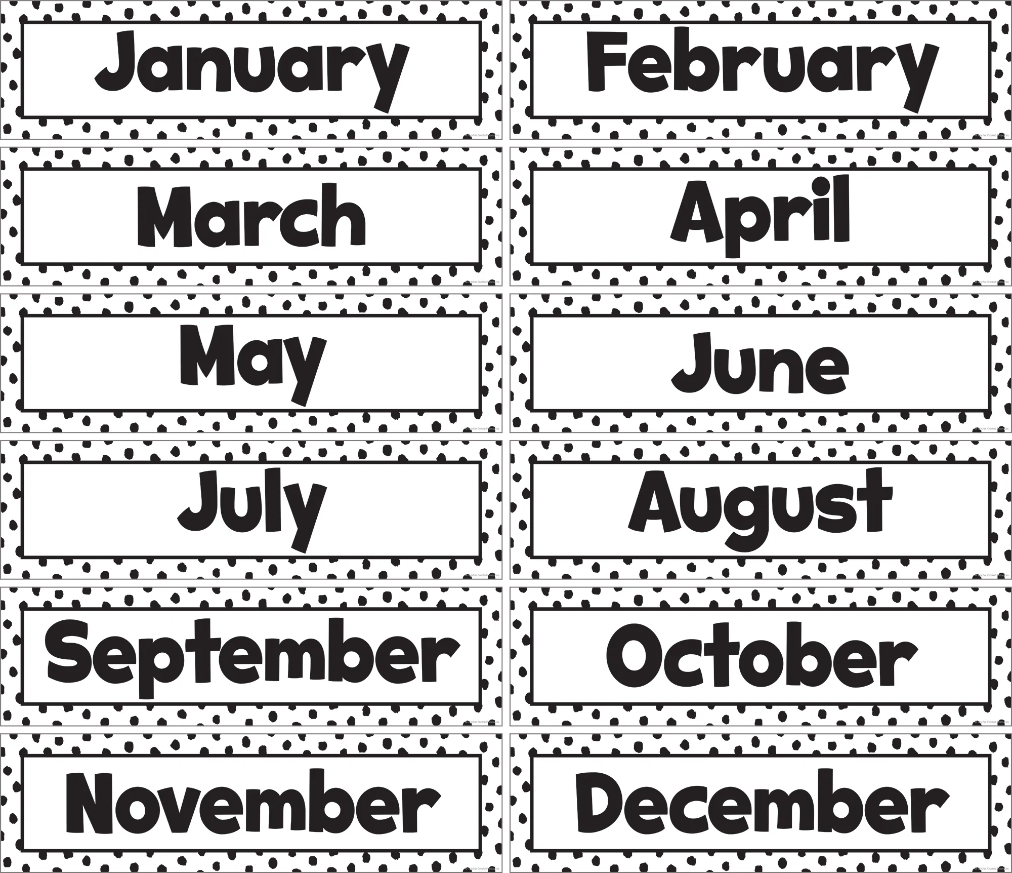 Black Painted Dots on White Monthly Headliners
