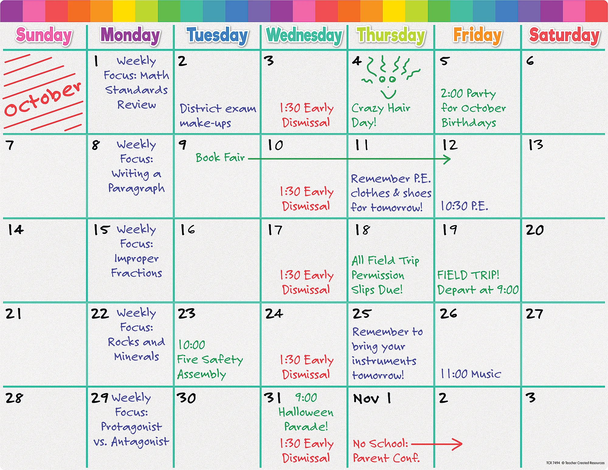 Colorful Calendar Write-On/Wipe-Off Chart - Image 2
