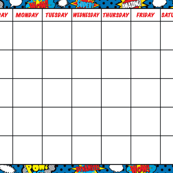 Superhero Calendar Chart