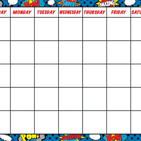 Superhero Calendar Chart