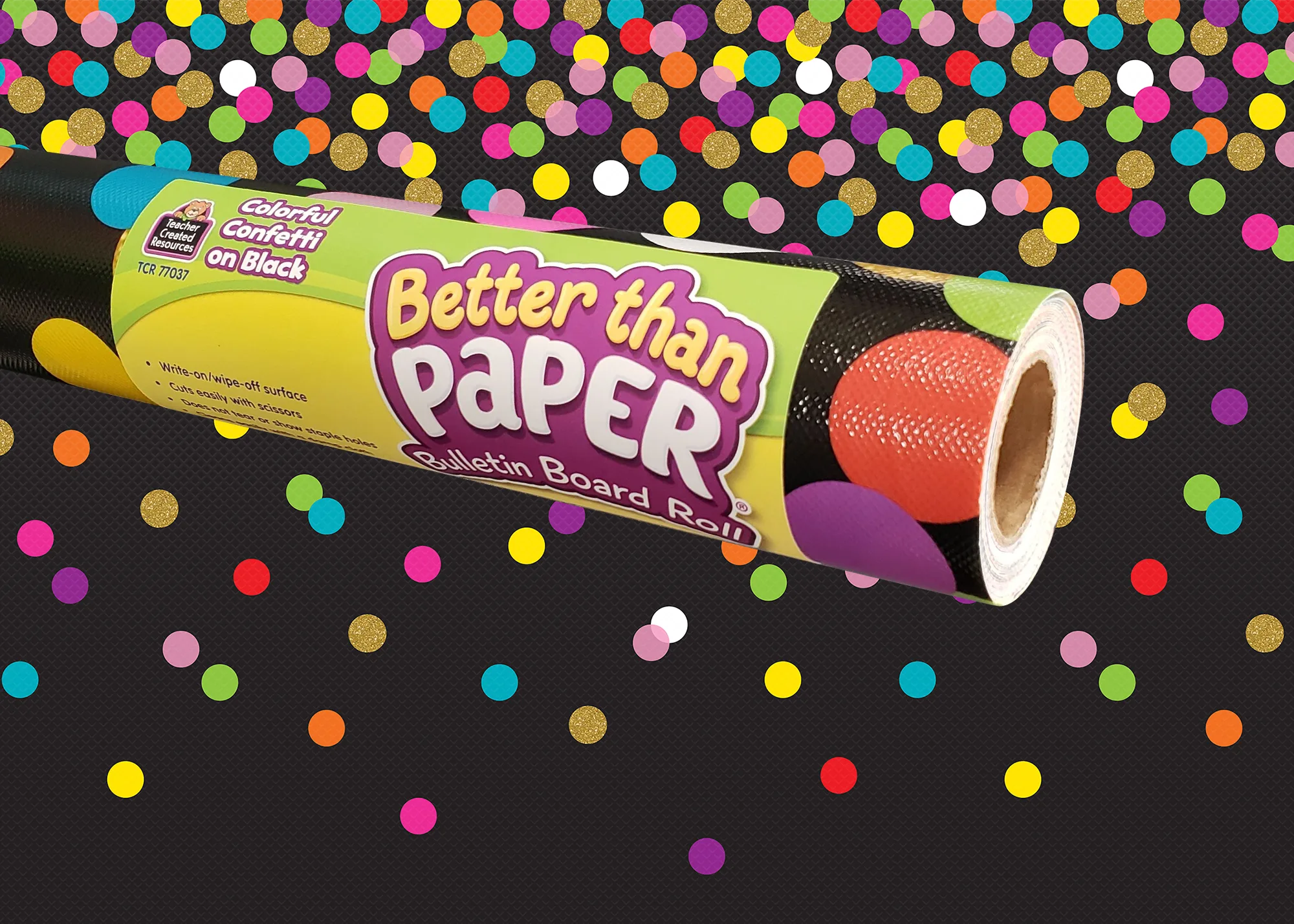 Colorful Confetti on Black Better Than Paper Bulletin Board Rol
