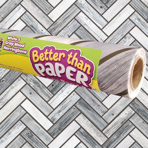 White & Gray Wood Herringbone Better Than Paper Bulletin Board Rol