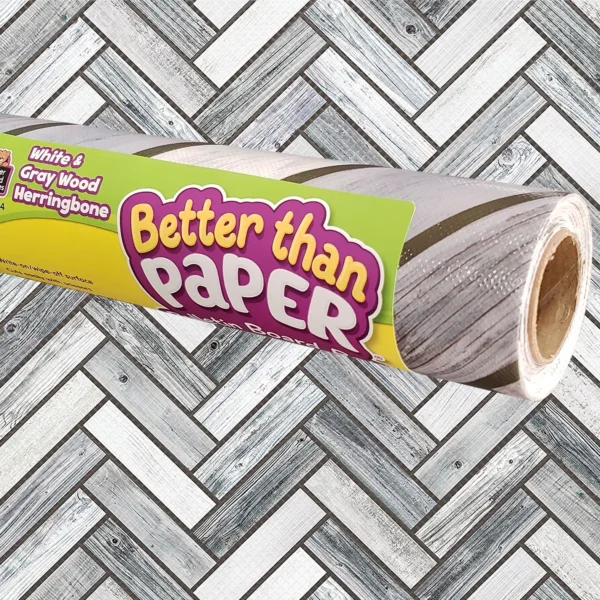 White & Gray Wood Herringbone Better Than Paper Bulletin Board Rol