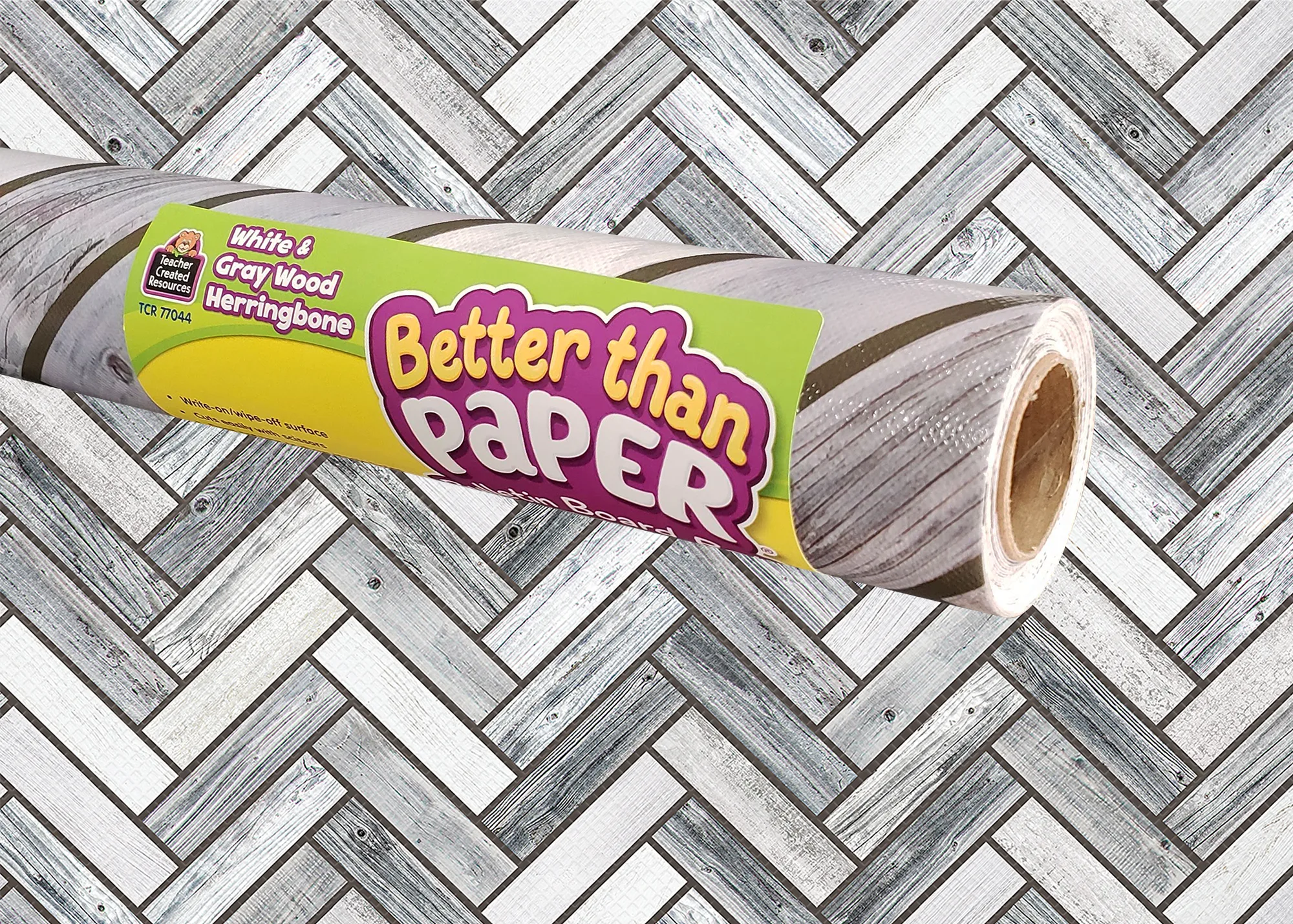 White & Gray Wood Herringbone Better Than Paper Bulletin Board Rol
