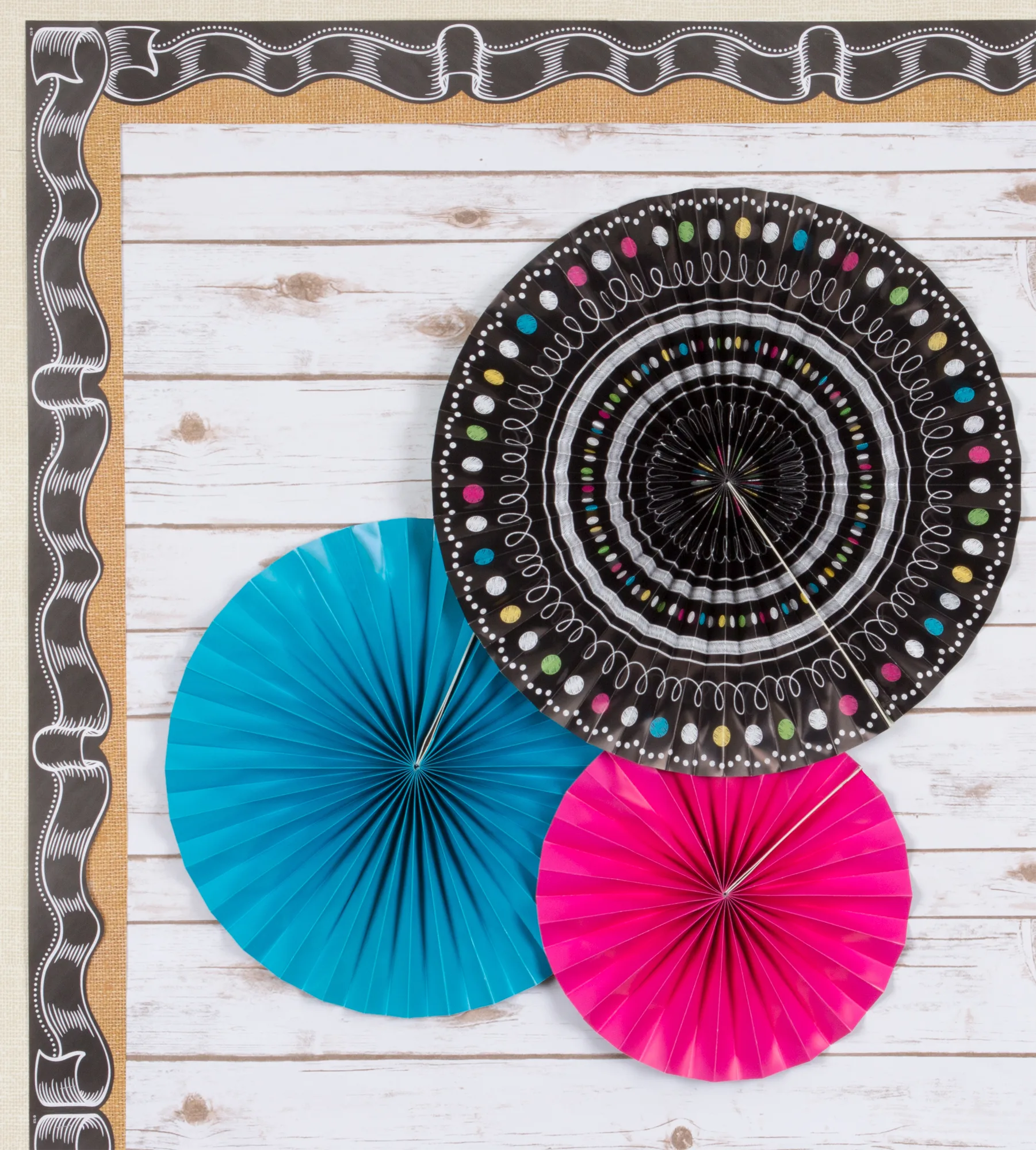Chalkboard Brights Hanging Paper Fans - Image 2