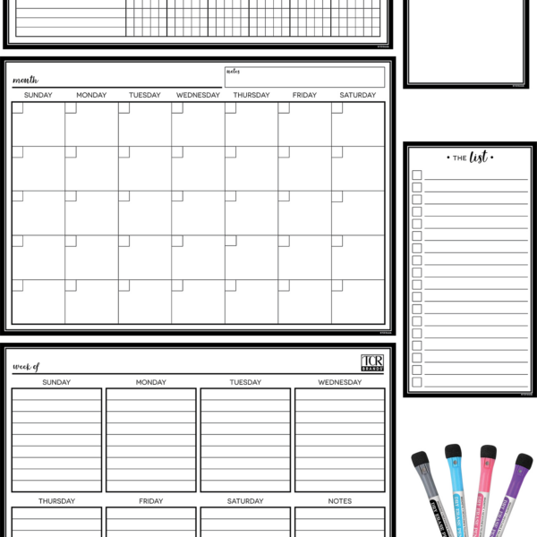 Black & White Dry-Erase Magnetic Calendar Set