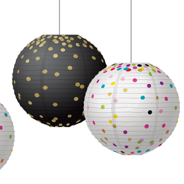 Gold Foil & Confetti 8" Hanging Paper Lanterns
