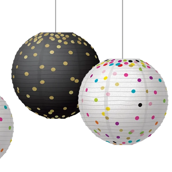 Gold Foil & Confetti 8" Hanging Paper Lanterns