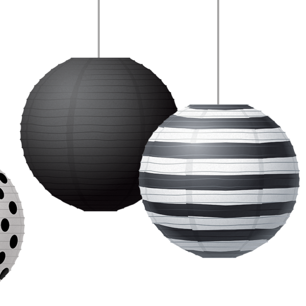 Black & White 8" Hanging Paper Lanterns