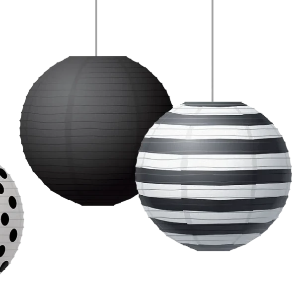 Black & White 8" Hanging Paper Lanterns