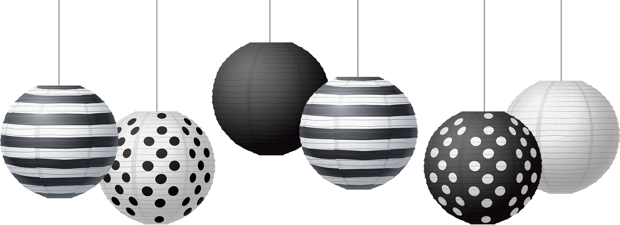 Black & White 8" Hanging Paper Lanterns