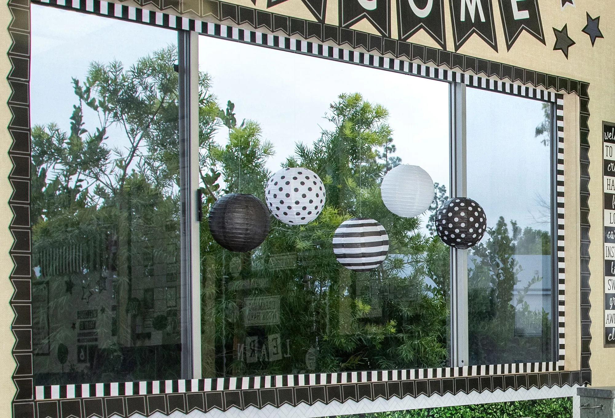 Black & White 8" Hanging Paper Lanterns - Image 2