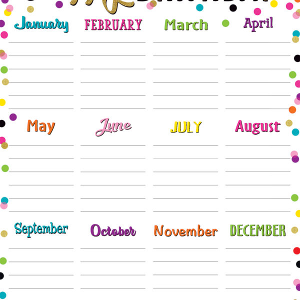 Confetti Happy Birthday Chart