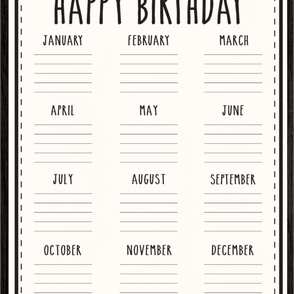 Modern Farmhouse Happy Birthday Chart