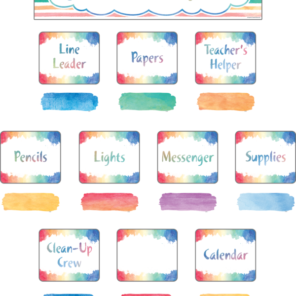 Watercolor Classroom Jobs Mini Bulletin Board