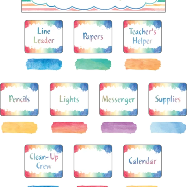 Watercolor Classroom Jobs Mini Bulletin Board
