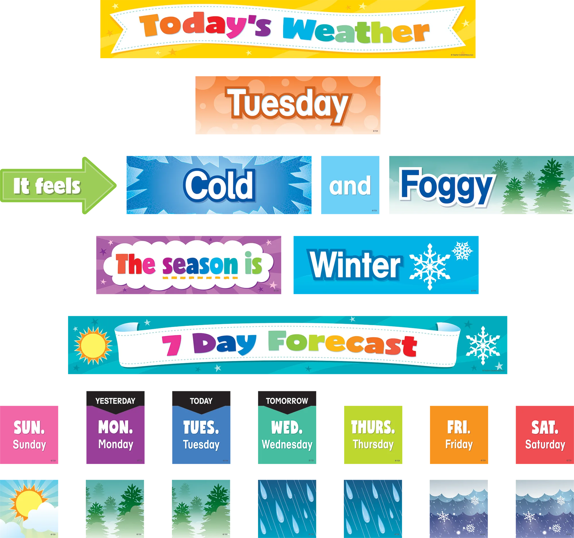 Colorful Weather Pocket Chart Cards